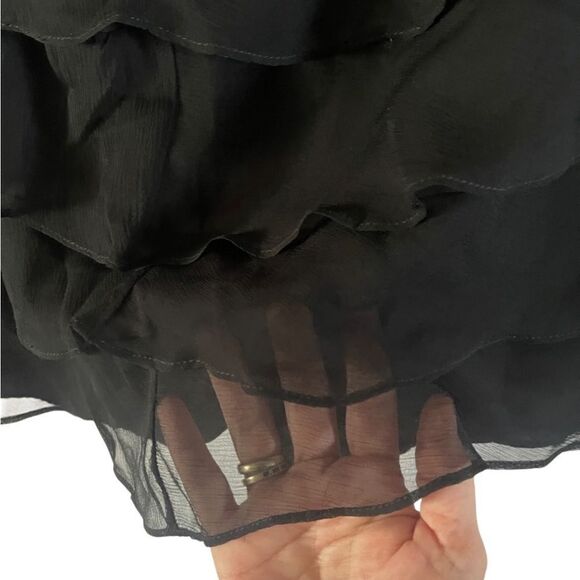 Drew Anthropologie 100% silk black sheer ruffled mini skirt sz 10 side zipper - Picture 6 of 11